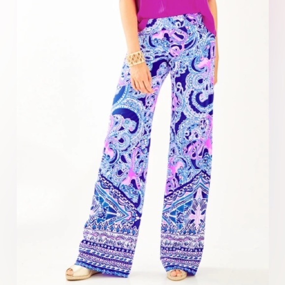 Lilly Pulitzer BAL HARBOUR PALAZZO PAISLEY PANTS IN MULTI SAY MY NAME ENGINEERED - Picture 1 of 6